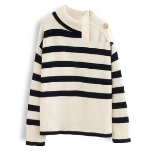 ChicWish Striped Knit Button neck Sweater 3X /4X